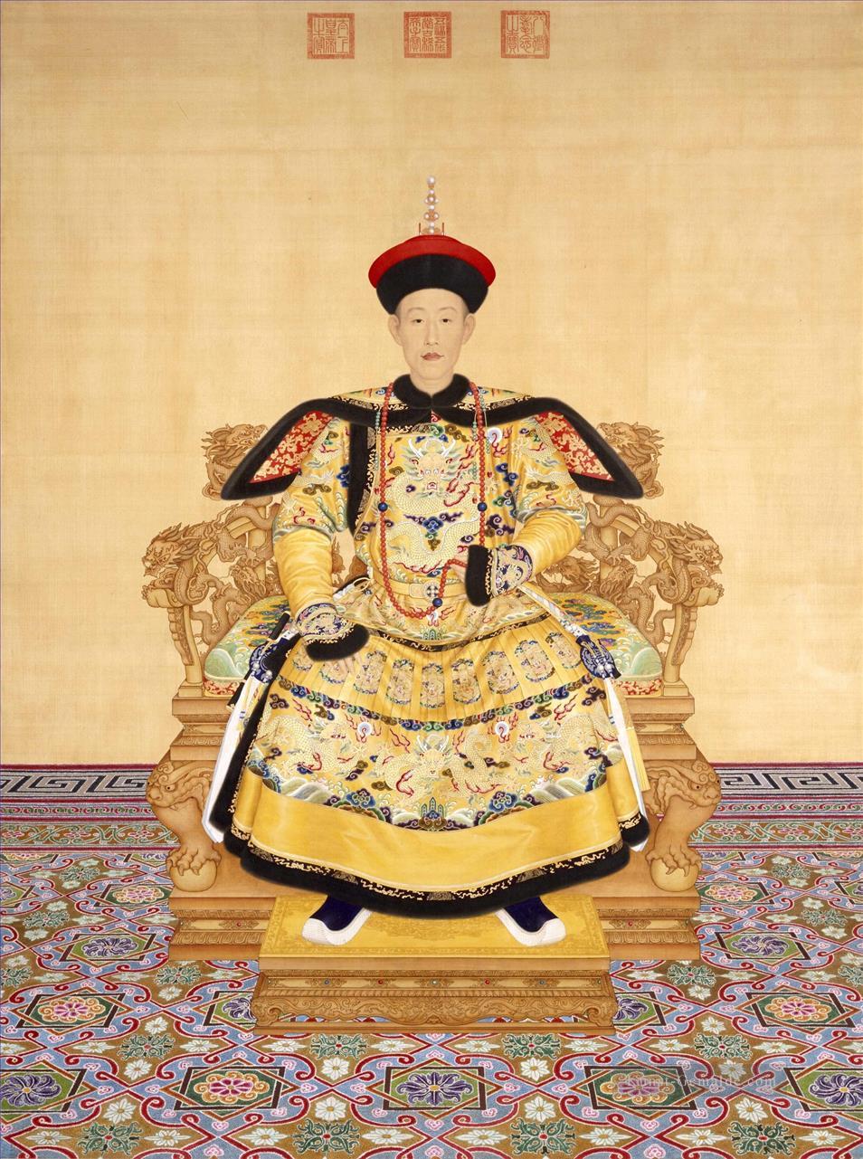 Der Qianlong Kaiser in Hofkleid Lang glänzende alte China Tinte Giuseppe Castiglione Ölgemälde